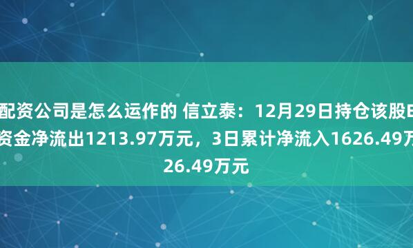 配资公司是怎么运作的 信立泰：12月29日持仓该股ETF资金净流出1213.97万元，3日累计净流入1626.49万元